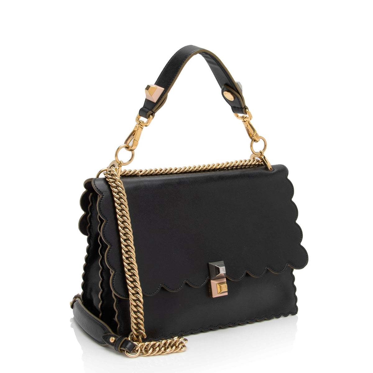 Fendi Calfskin Studded Kan I Medium Shoulder Bag (SHF-boJIBf) Rovelle Bags