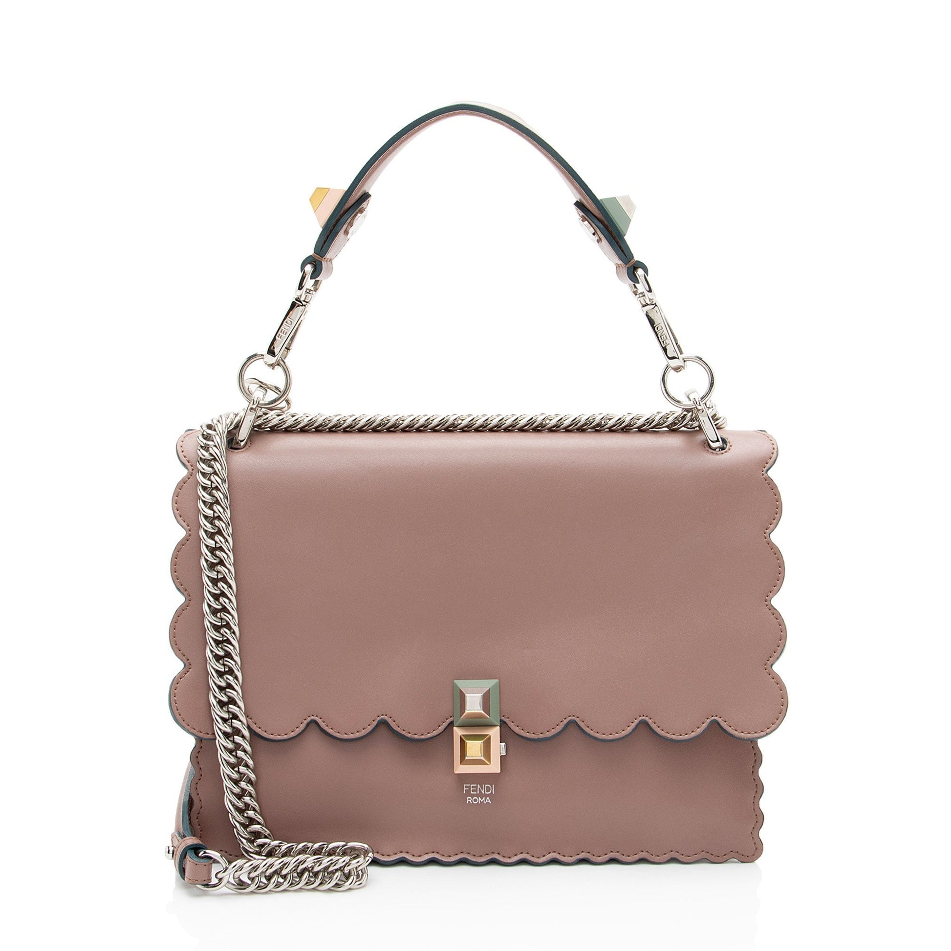 Fendi Calfskin Studded Kan I Medium Shoulder Bag Rovelle Bags