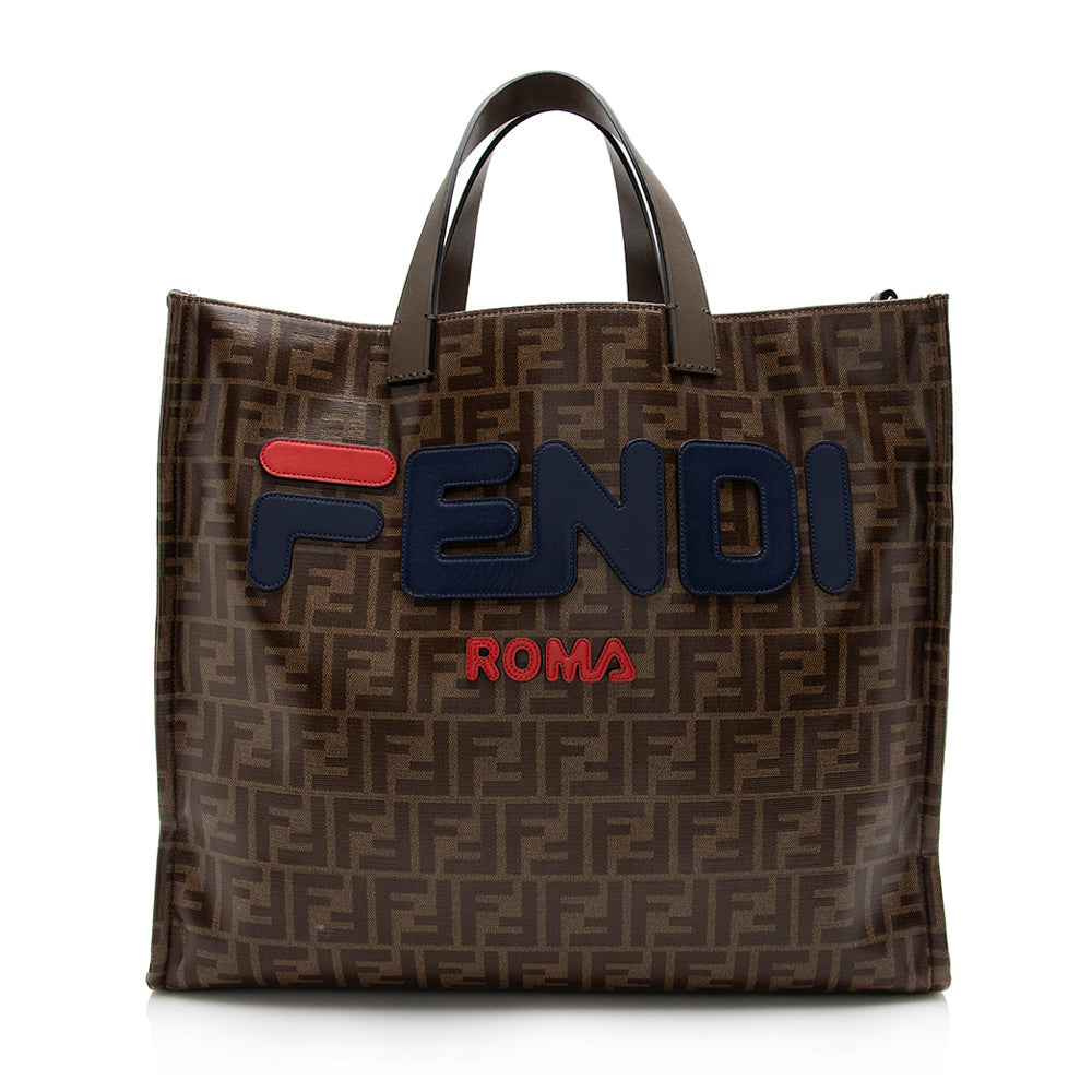 Fendi Coated Canvas Fila Mania Logo Shopper Tote (SHF-17070) Rovelle Bags