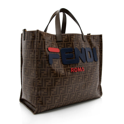 Fendi Coated Canvas Fila Mania Logo Shopper Tote (SHF-17070) Rovelle Bags