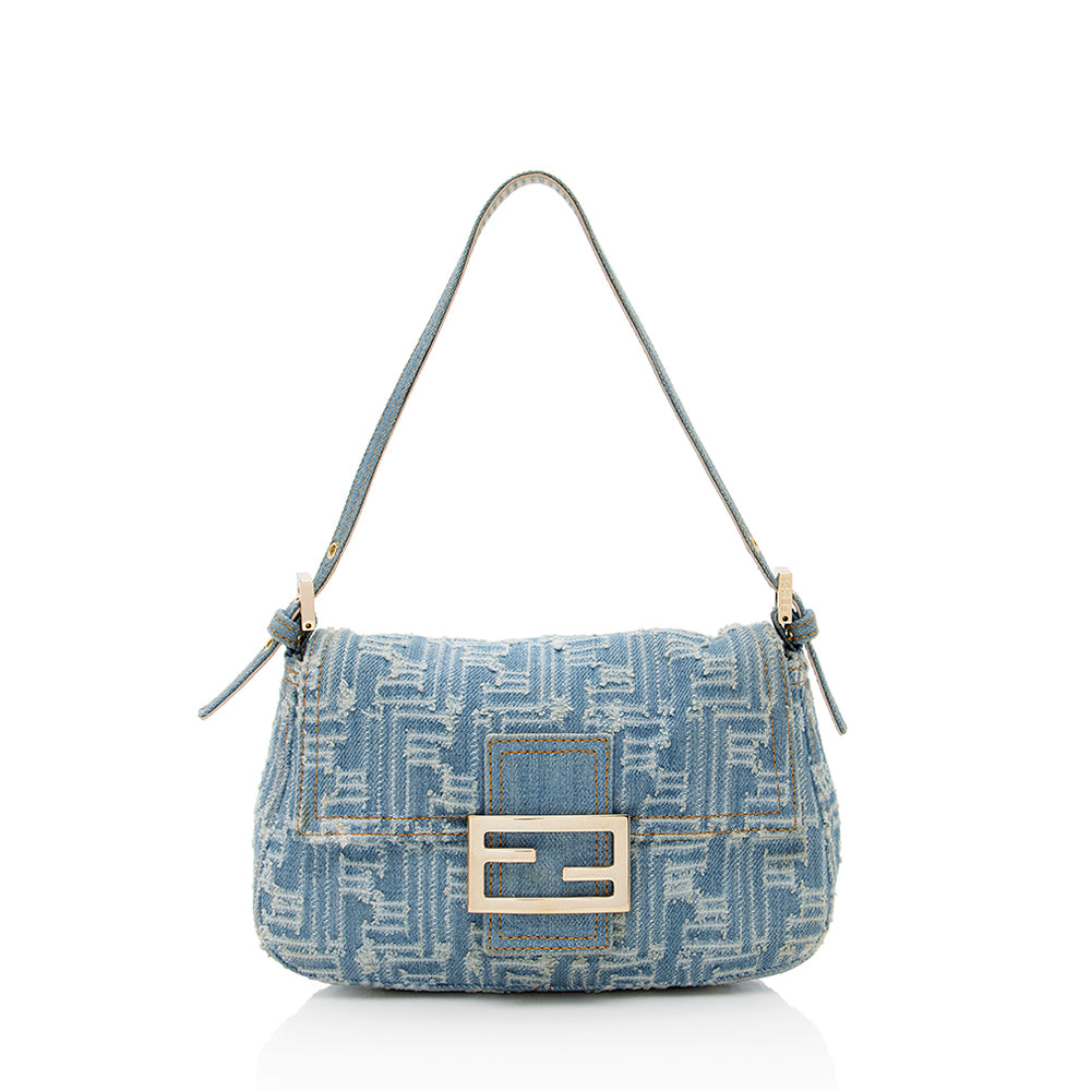 Fendi Denim Mini Baguette Shoulder Bag (SHF-19915) Rovelle Bags