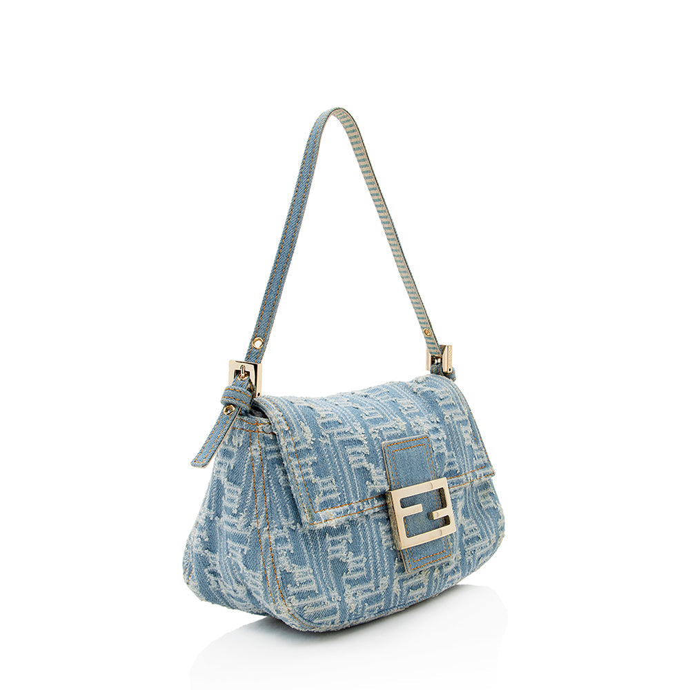 Fendi Denim Mini Baguette Shoulder Bag (SHF-19915) Rovelle Bags