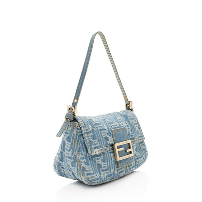 Fendi Denim Mini Baguette Shoulder Bag (SHF-19915) Rovelle Bags
