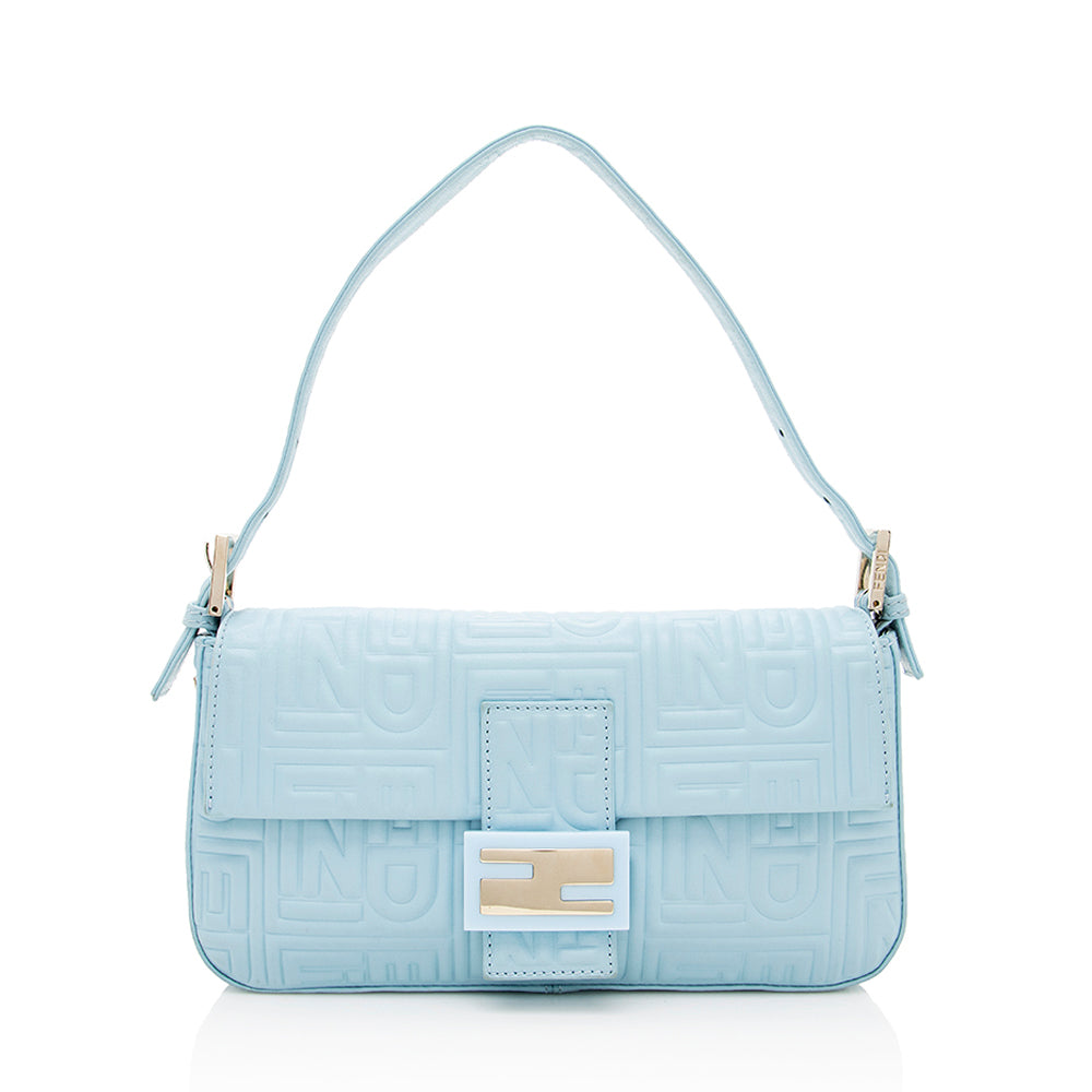 Fendi Embossed Nappa Leather Baguette Shoulder Bag (SHF-19361) Rovelle Bags