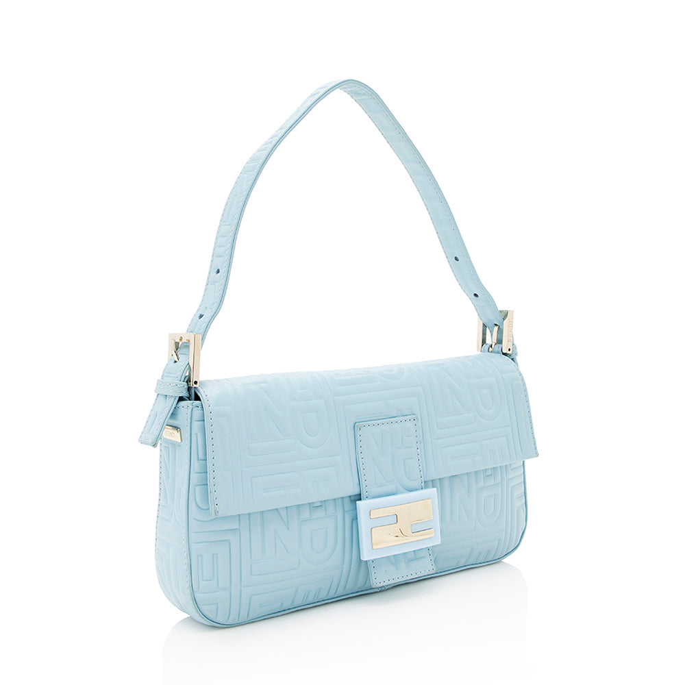 Fendi Embossed Nappa Leather Baguette Shoulder Bag (SHF-19361) Rovelle Bags