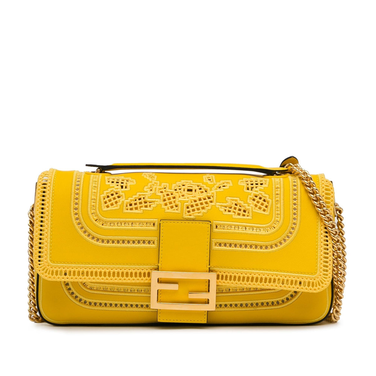 Fendi Embroidered Lace Chain Baguette (SHG-4HTojz) Rovelle Bags