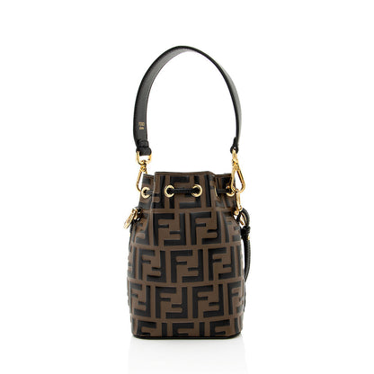 Fendi FF Embossed Calfskin Mon Tresor Mini Bucket Bag (SHF-18974) Rovelle Bags