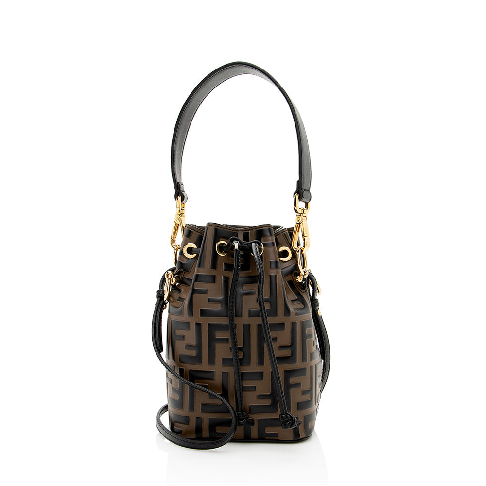 Fendi FF Embossed Calfskin Mon Tresor Mini Bucket Bag (SHF-18974) Rovelle Bags
