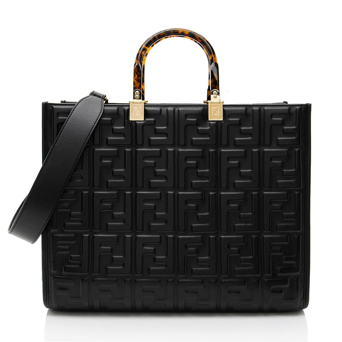 Fendi FF Embossed Calfskin Sunshine Medium Shopper Tote Rovelle Bags
