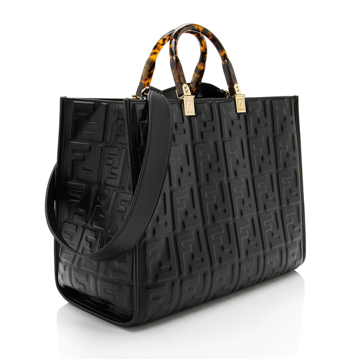 Fendi FF Embossed Calfskin Sunshine Medium Shopper Tote Rovelle Bags