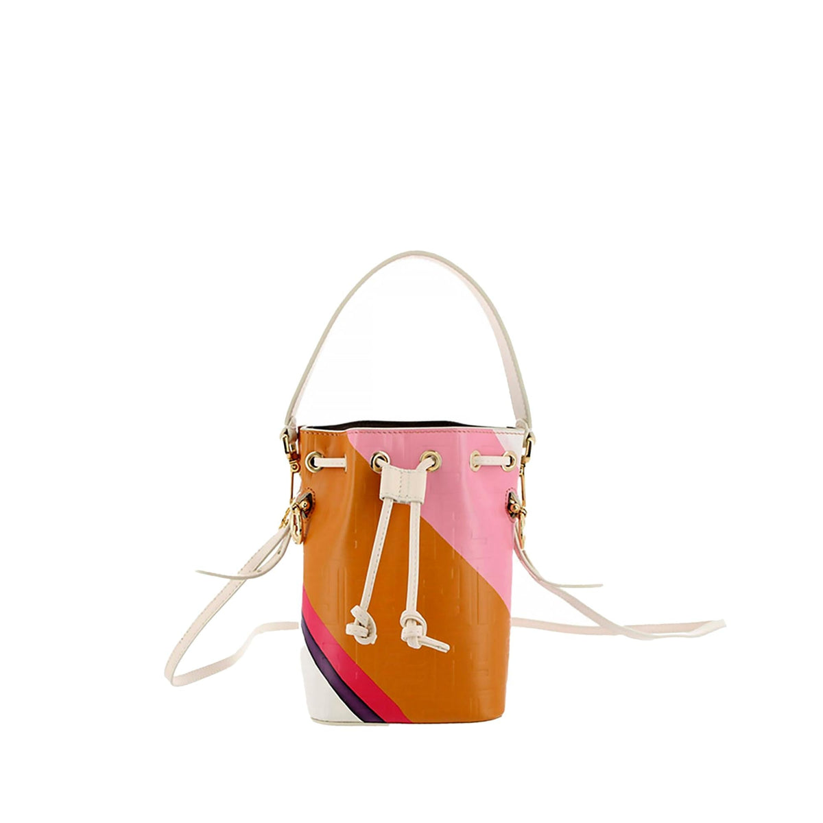 Fendi FF Embossed Striped Mini Mon Tresor Bucket Bag (SHG-ryQxMo) Rovelle Bags