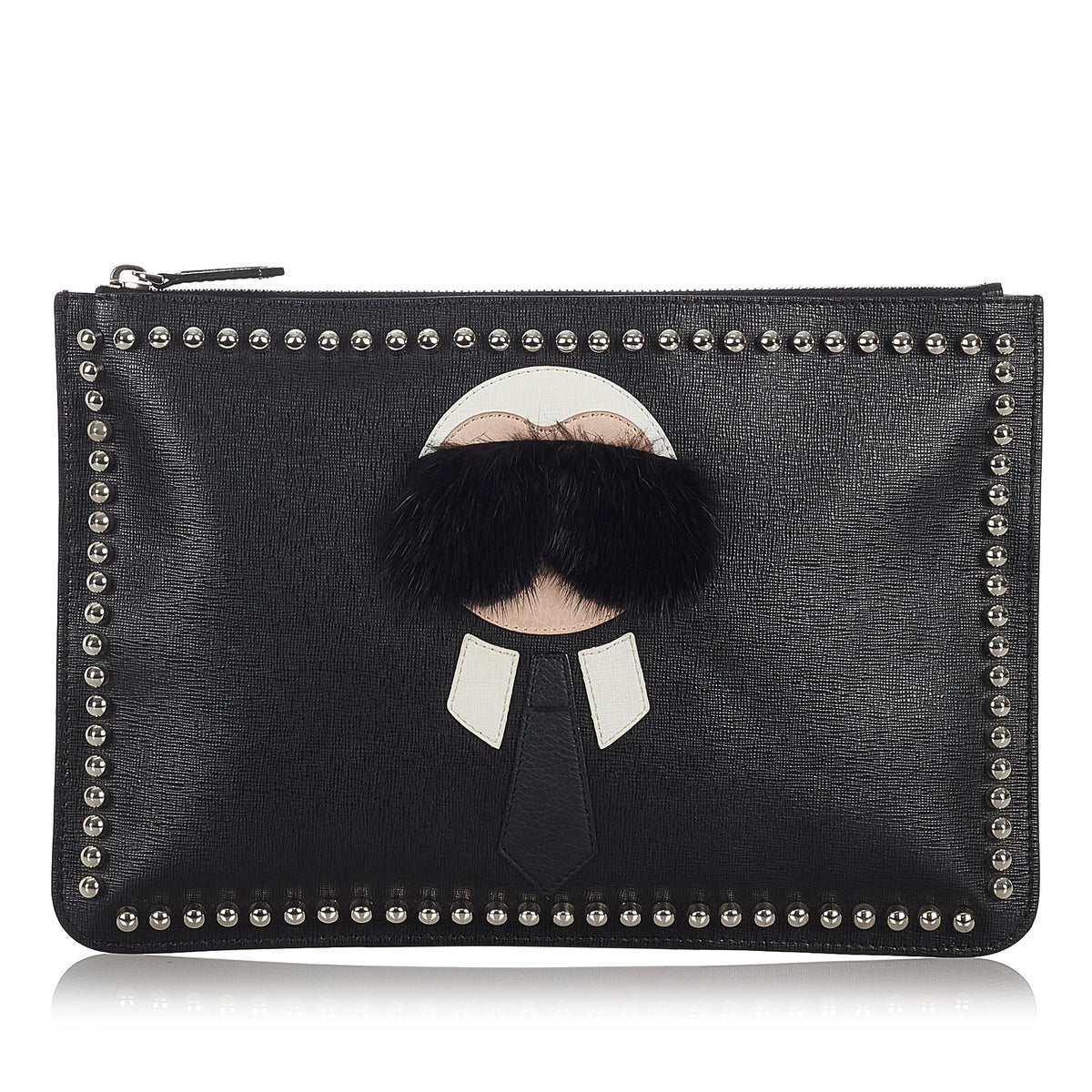 Fendi Karlito Leather Clutch Bag (SHG-26787) Rovelle Bags