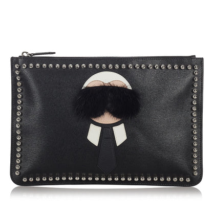 Fendi Karlito Leather Clutch Bag (SHG-26787) Rovelle Bags