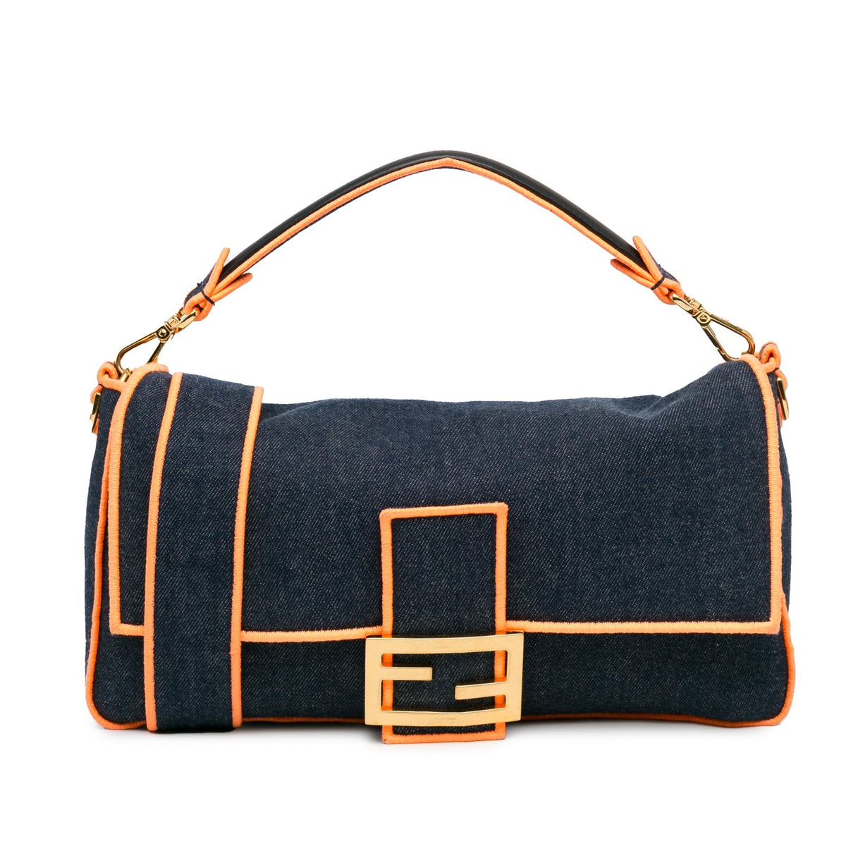 Fendi Large Denim Baguette Satchel (SHG-Oaub87) Rovelle Bags