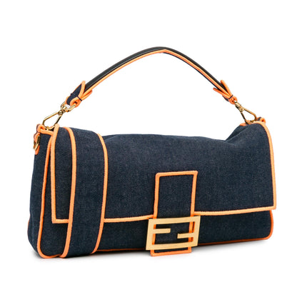 Fendi Large Denim Baguette Satchel (SHG-Oaub87) Rovelle Bags