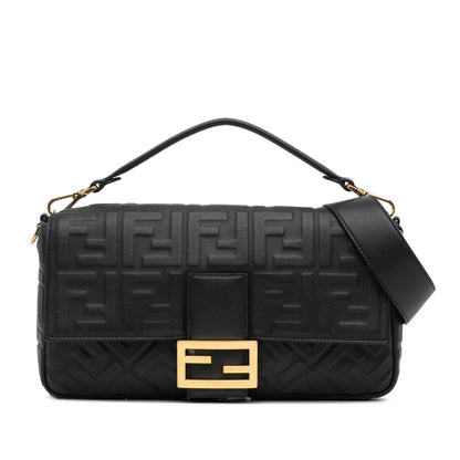 Fendi Large Zucca Embossed Leather Baguette Satchel Shg-8Ihum8 Rovelle Bags