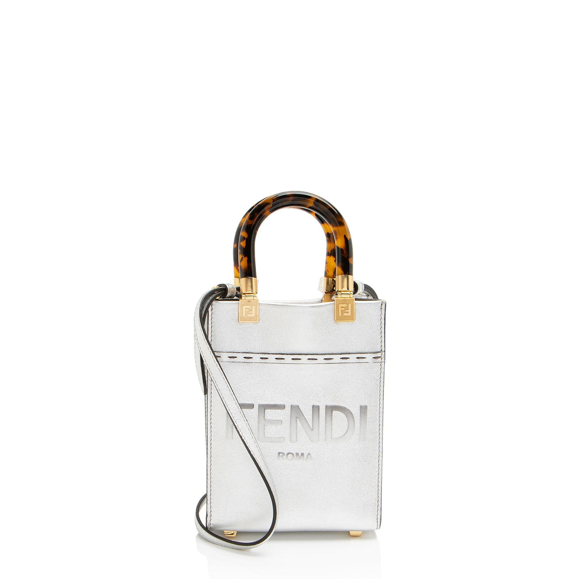 Fendi Metallic Leather Sunshine Mini Shopper Tote Rovelle Bags