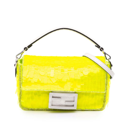 Fendi Mini Transparent Paillettes Elaphe Baguette Satchel Rovelle Bags