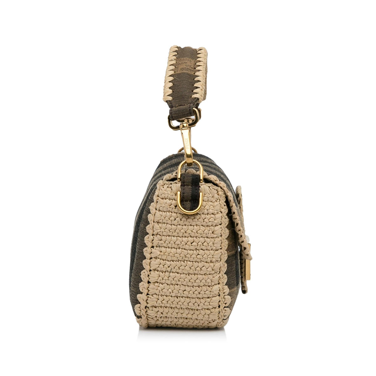 Fendi Pequin Canvas and Raffia Baguette (SHG-LMio6U) Rovelle Bags