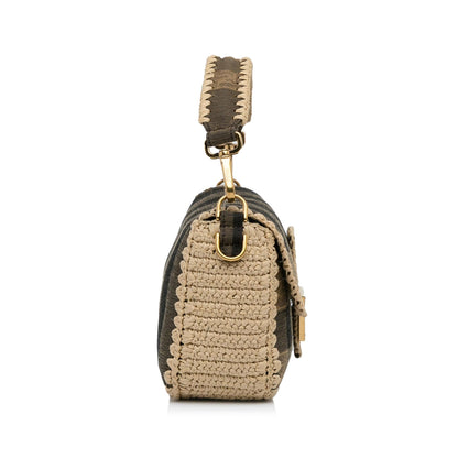 Fendi Pequin Canvas and Raffia Baguette (SHG-LMio6U) Rovelle Bags
