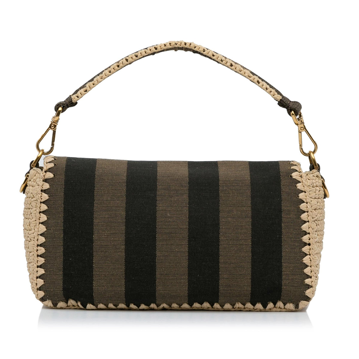 Fendi Pequin Canvas and Raffia Baguette (SHG-LMio6U) Rovelle Bags