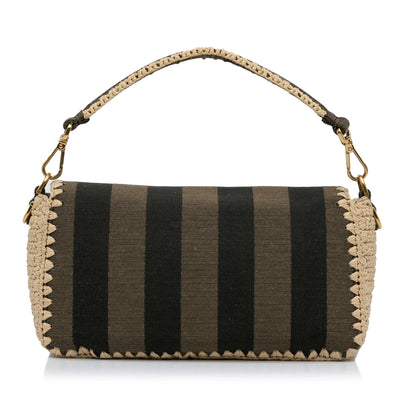 Fendi Pequin Canvas and Raffia Baguette (SHG-LMio6U) Rovelle Bags