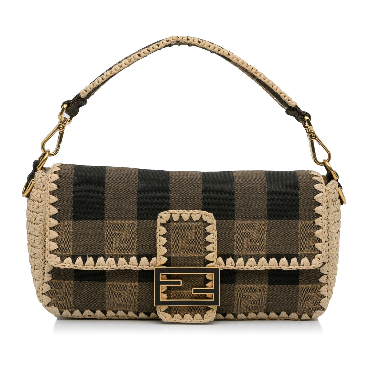Fendi Pequin Canvas and Raffia Baguette (SHG-LMio6U) Rovelle Bags