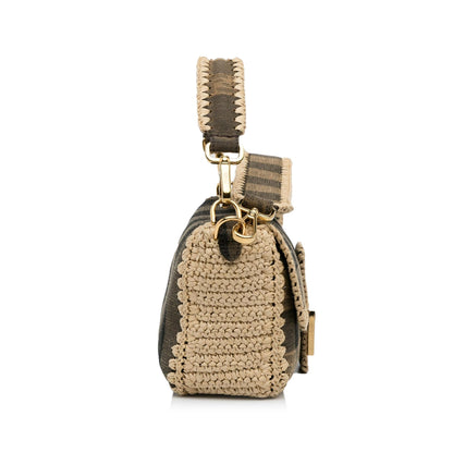 Fendi Pequin Canvas and Raffia Mamma Baguette (SHG-sSRqPf) Rovelle Bags