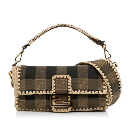 Fendi Pequin Canvas and Raffia Mamma Baguette (SHG-sSRqPf) Rovelle Bags