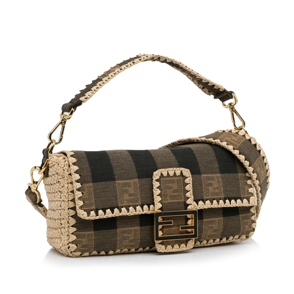 Fendi Pequin Canvas and Raffia Mamma Baguette (SHG-sSRqPf) Rovelle Bags