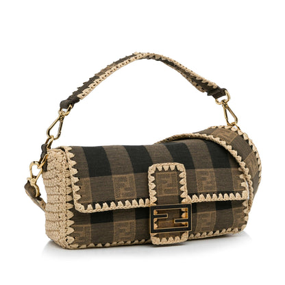 Fendi Pequin Canvas and Raffia Mamma Baguette (SHG-sSRqPf) Rovelle Bags