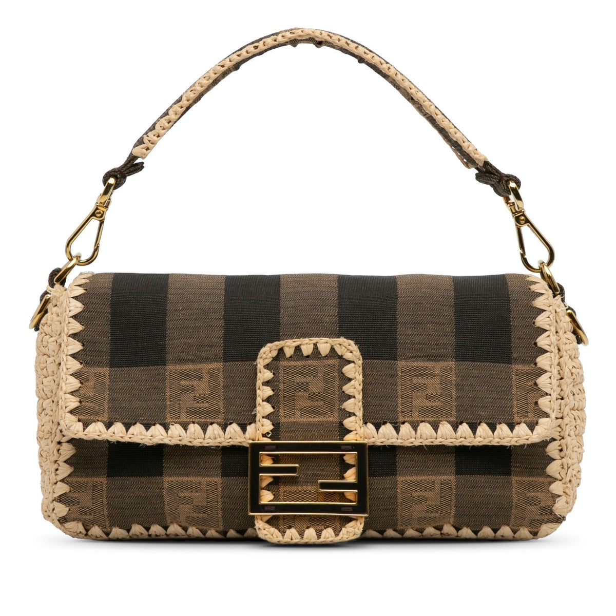 Fendi Pequin Canvas and Raffia Mamma Baguette (SHG-g32SBG) Rovelle Bags
