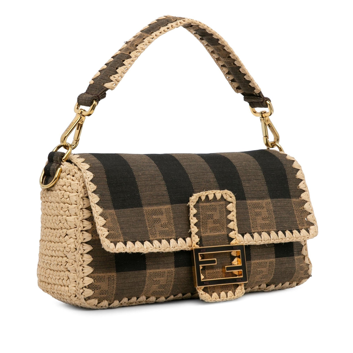 Fendi Pequin Canvas and Raffia Mamma Baguette (SHG-g32SBG) Rovelle Bags