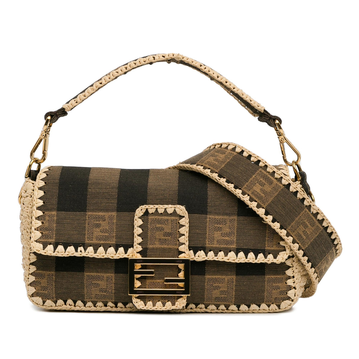 Fendi Pequin Canvas and Raffia Mamma Baguette (SHG-MJAC72) Rovelle Bags