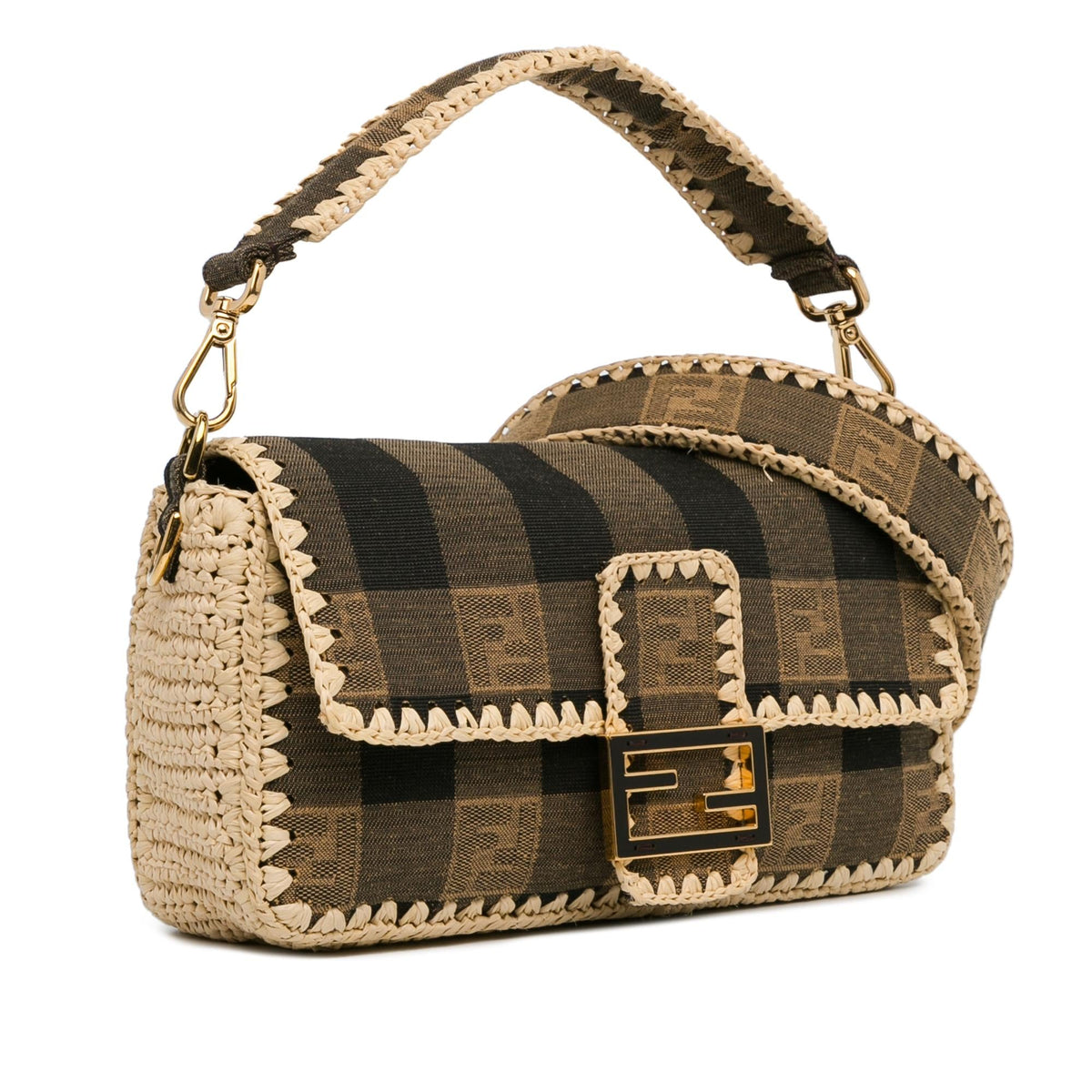 Fendi Pequin Canvas and Raffia Mamma Baguette (SHG-MJAC72) Rovelle Bags