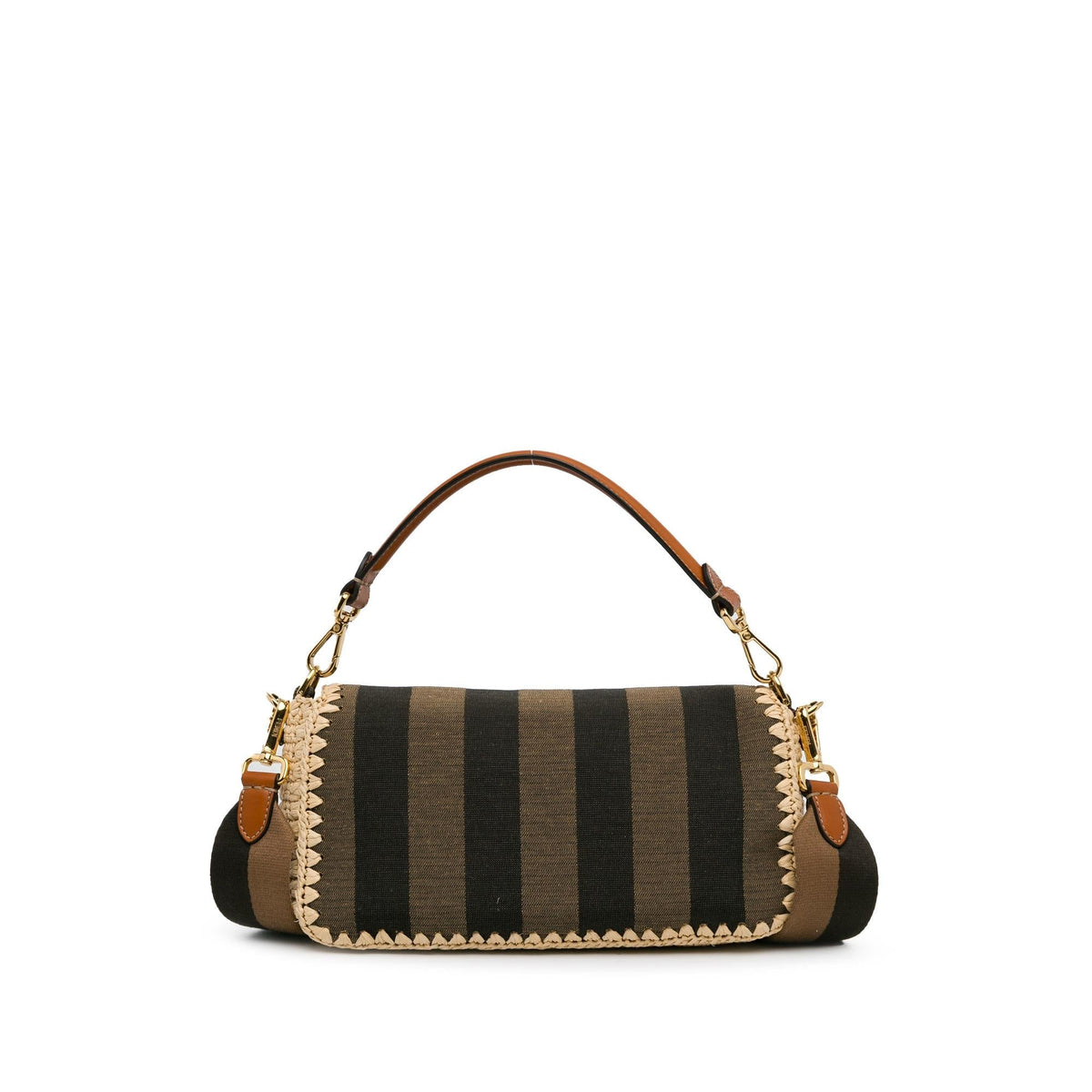 Fendi Pequin Gingham Canvas And Raffia Baguette Satchel (SHG-mQy3HF) Rovelle Bags