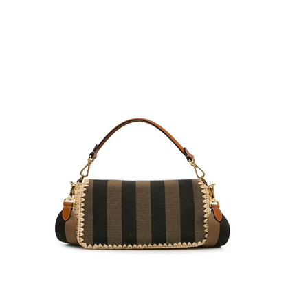 Fendi Pequin Gingham Canvas And Raffia Baguette Satchel (SHG-mQy3HF) Rovelle Bags