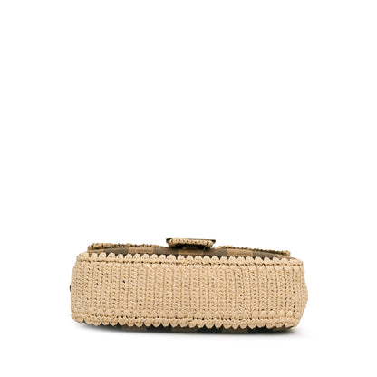Fendi Pequin Gingham Canvas And Raffia Baguette Satchel (SHG-mQy3HF) Rovelle Bags