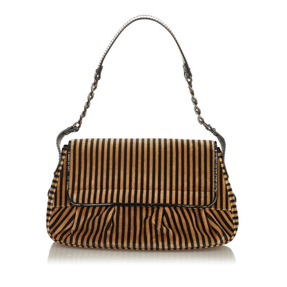 Fendi Pequin Velvet Shoulder Bag (SHG-28518) Rovelle Bags