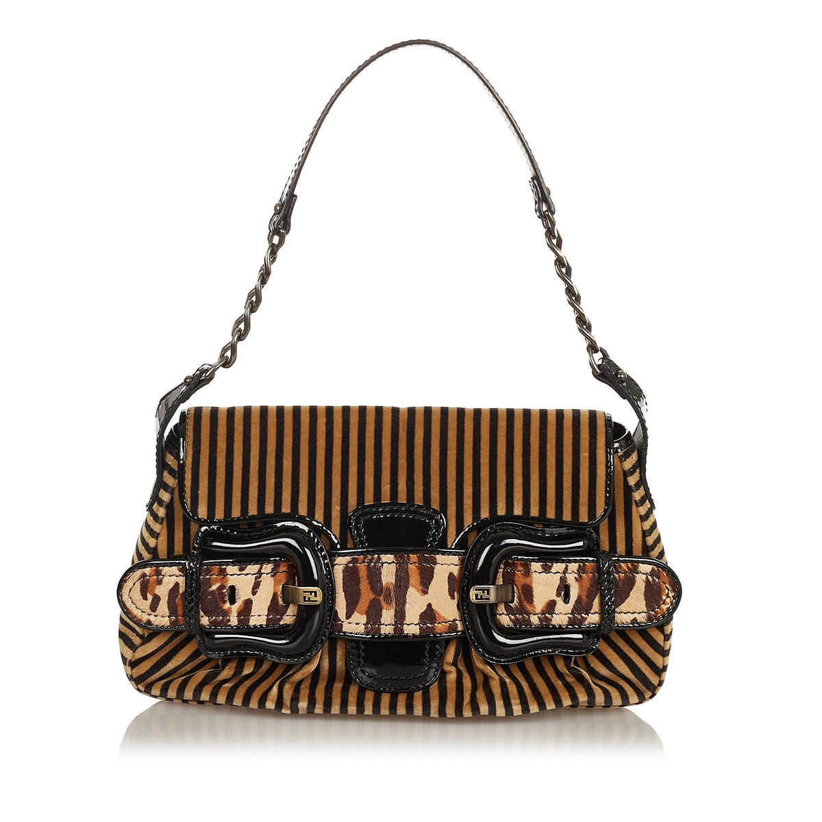 Fendi Pequin Velvet Shoulder Bag (SHG-28518) Rovelle Bags