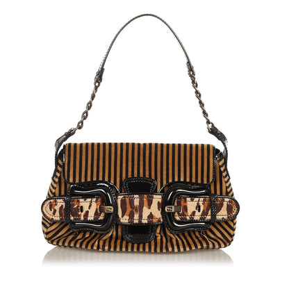 Fendi Pequin Velvet Shoulder Bag (SHG-28518) Rovelle Bags