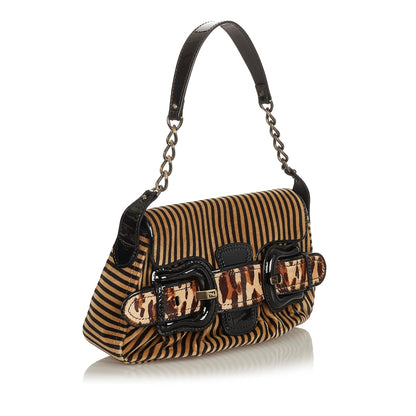 Fendi Pequin Velvet Shoulder Bag (SHG-28518) Rovelle Bags
