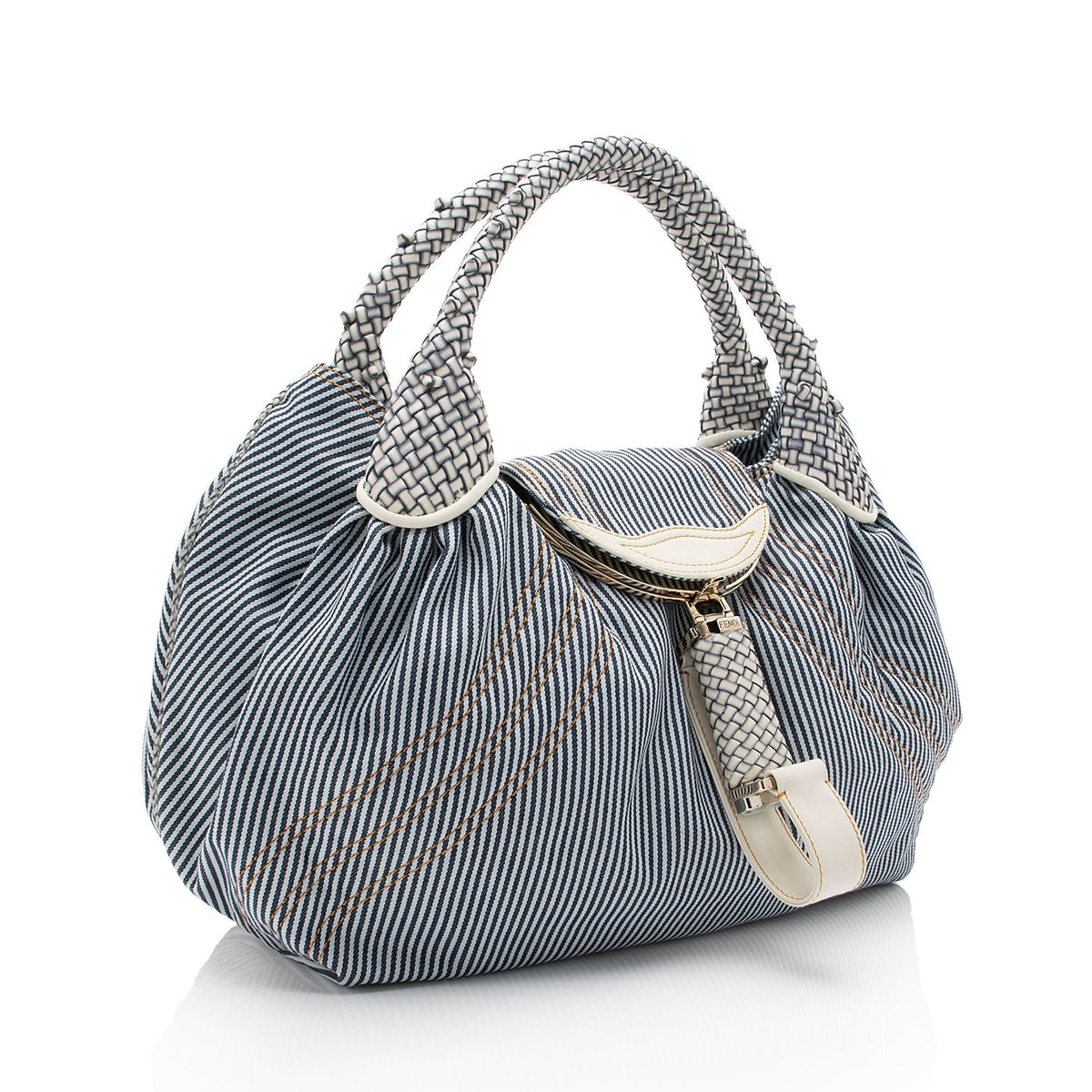 Fendi Striped Denim Spy Satchel (SHF-i8ZclG) Rovelle Bags