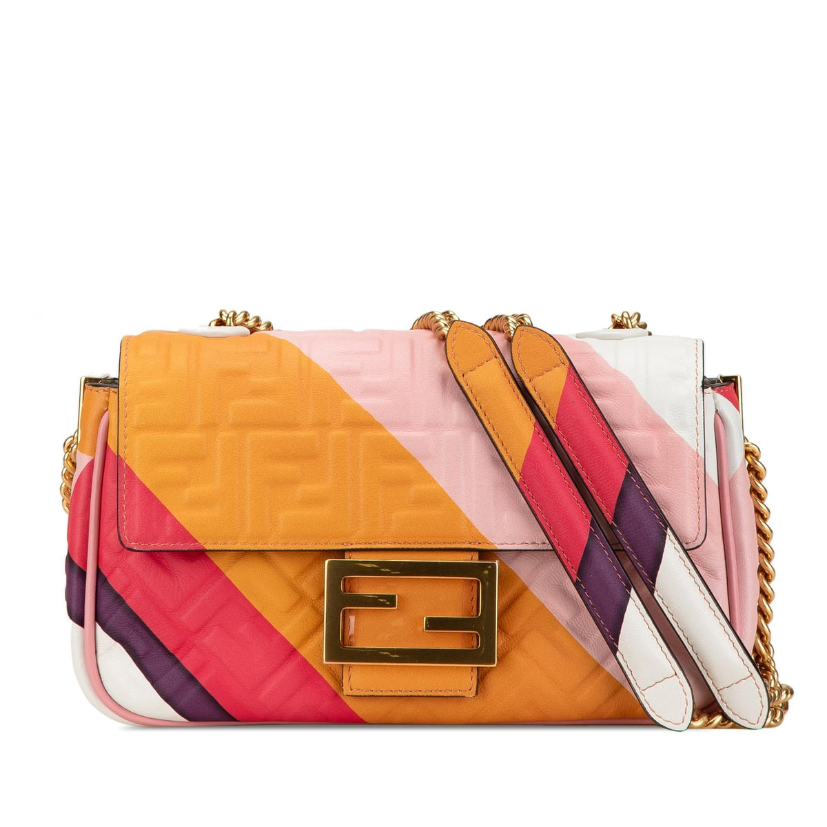 Fendi Zucca Embossed Chain Midi Baguette Rovelle Bags