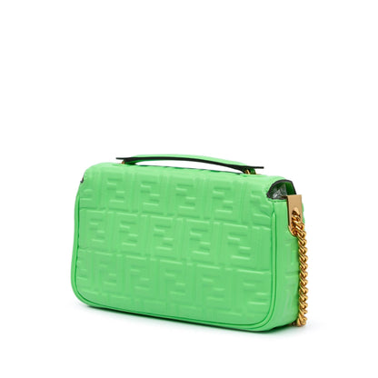 Fendi Zucca Embossed Leather Chain Midi Baguette Shg-Zules4 Rovelle Bags