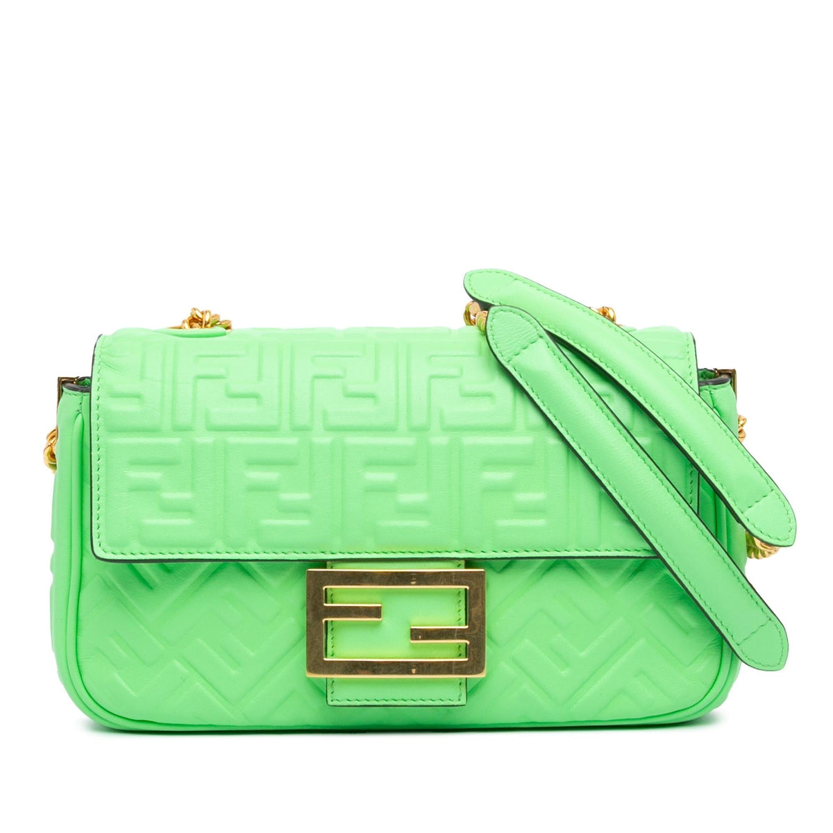 Fendi Zucca Embossed Leather Chain Midi Baguette Rovelle Bags