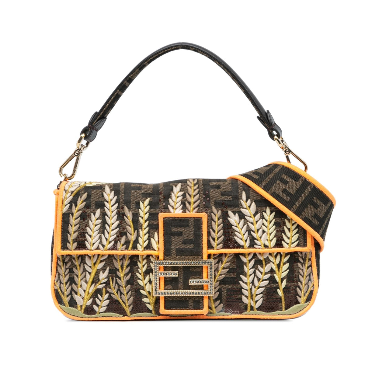 Fendi Zucca Embroidered Canvas Baguette Satchel Rovelle Bags