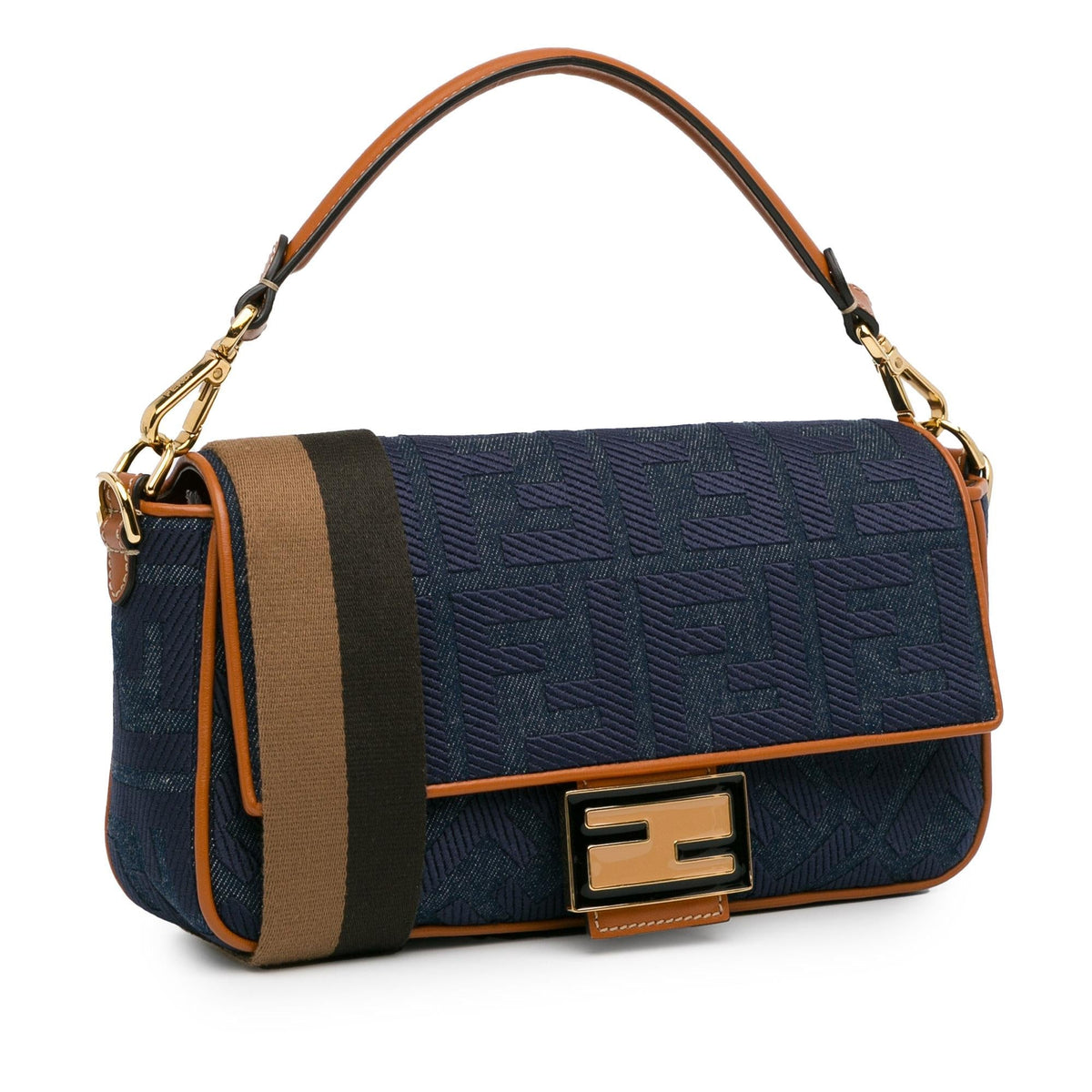 Fendi Zucca Embroidered Denim Baguette Satchel (SHG-oiAEAB) Rovelle Bags