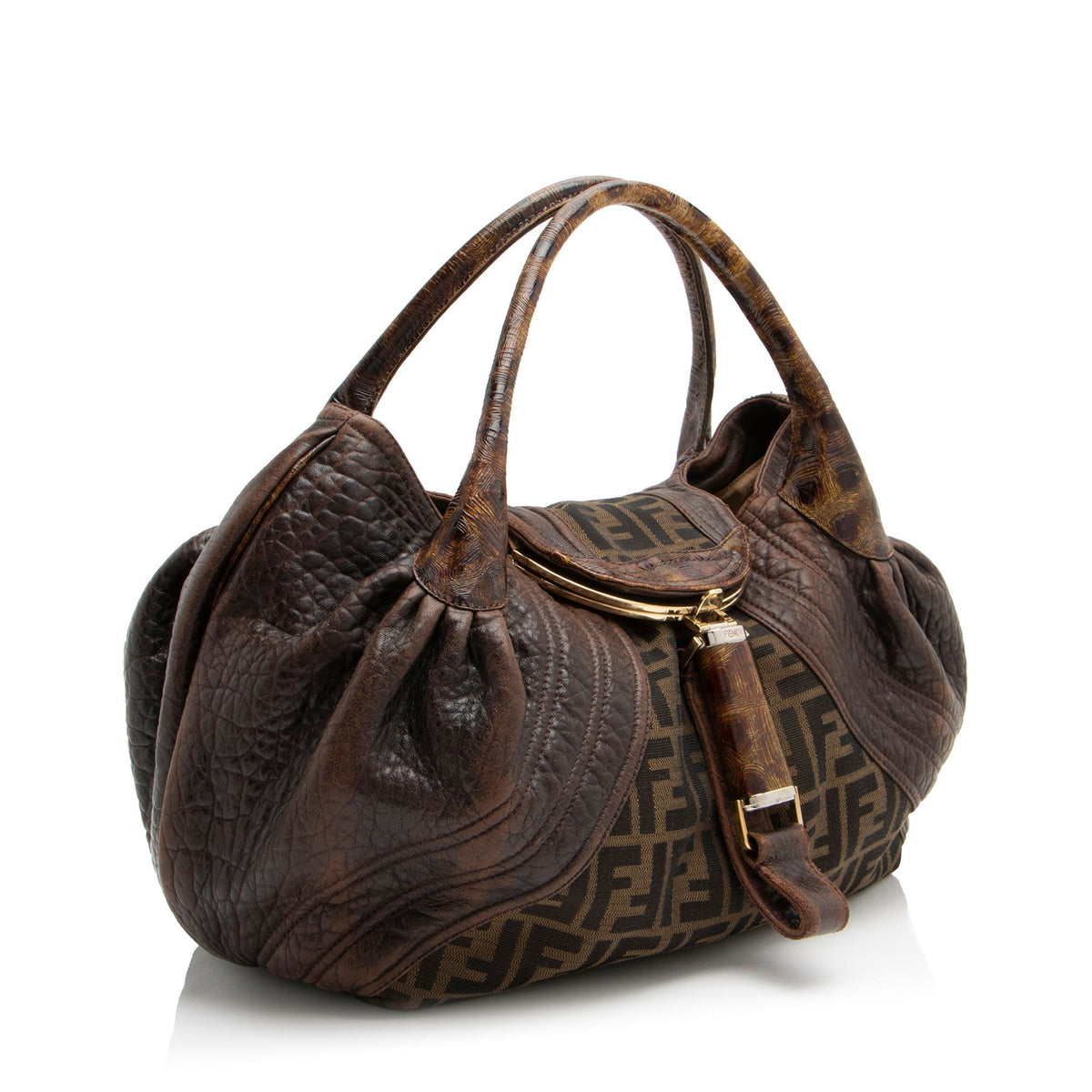 Fendi Zucca Tortuga Leather Spy Satchel Rovelle Bags