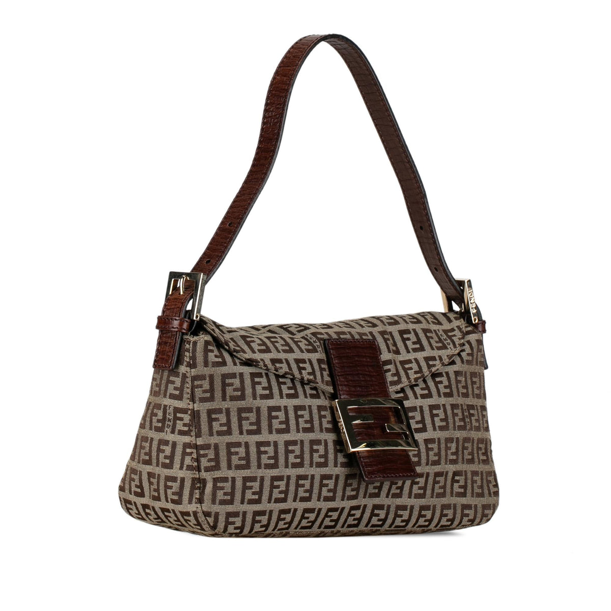 Fendi Zucchino Canvas Double Flap Shoulder Bag (SHG-mBkFfe) Rovelle Bags